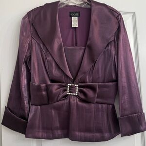 XSCAPE Purple Satin Formal Top with Bow Detail, size 10